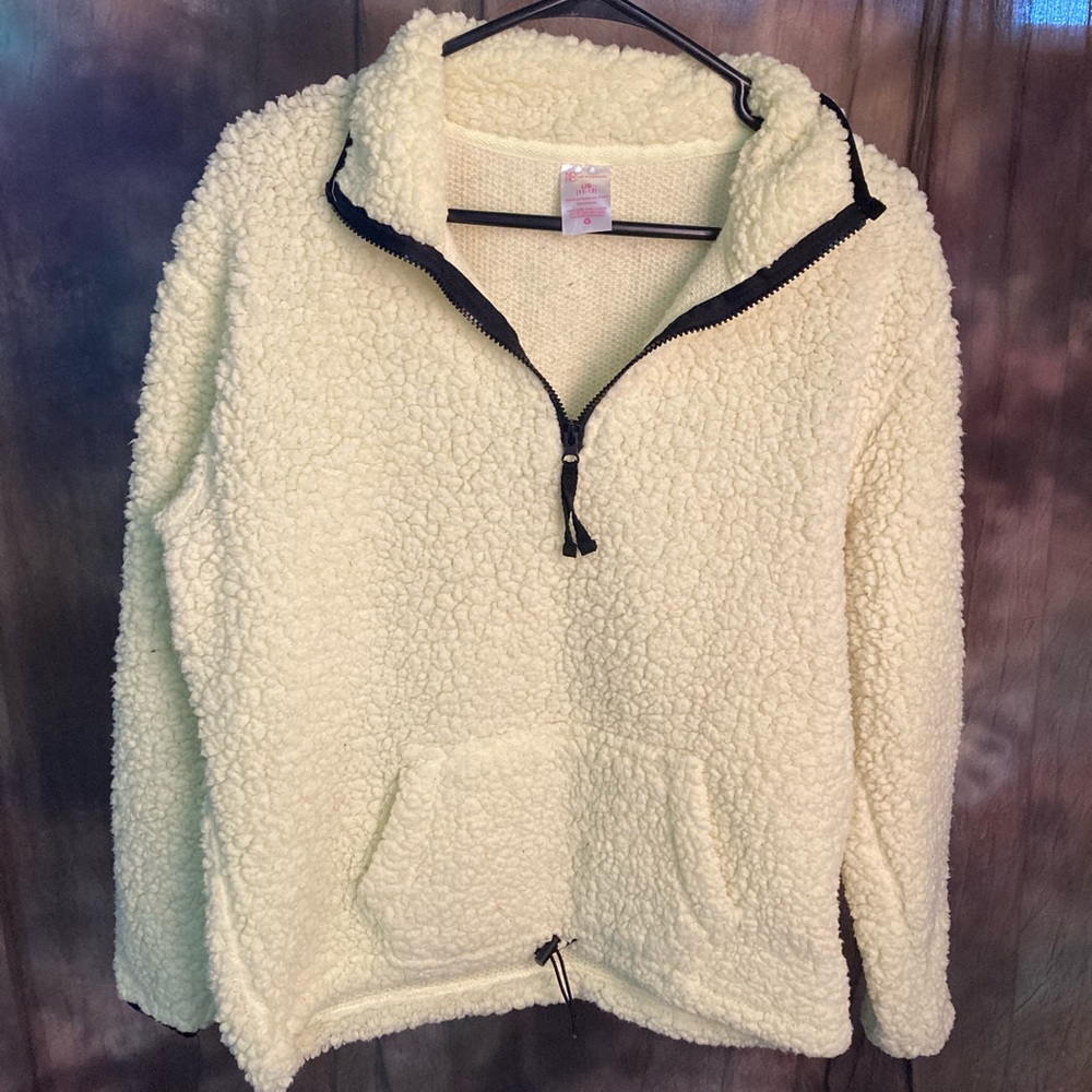 Neon Green Quarter Zip Fluffy Jacket